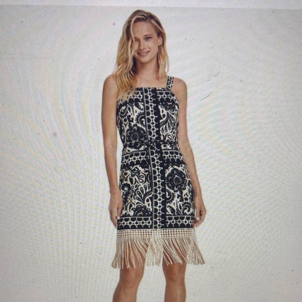 Tahari ASL Black and White Floral Mini Dress